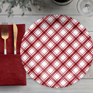 Assiettes En Carton Plaid rouge et blanc