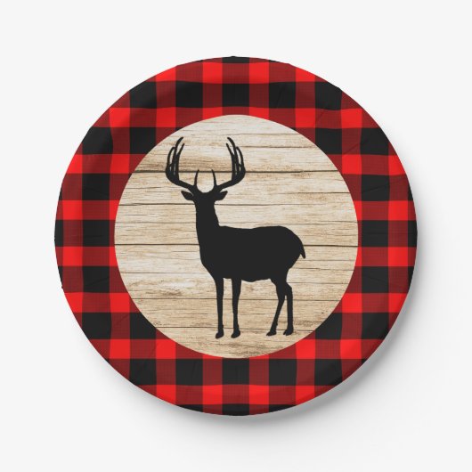 Assiettes En Carton Plaid Rustique Deer Buck Buffalo (Devant)