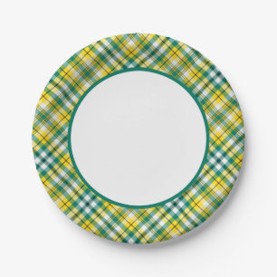 Assiettes En Carton Plaid sportif d'or vert et jaune