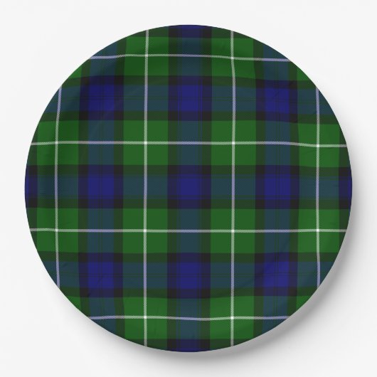 Assiettes En Carton Plaid vert bleu Lamont tartan (Devant)