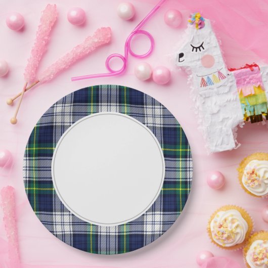 Assiettes En Carton Plaid vert et bleu (Fête)