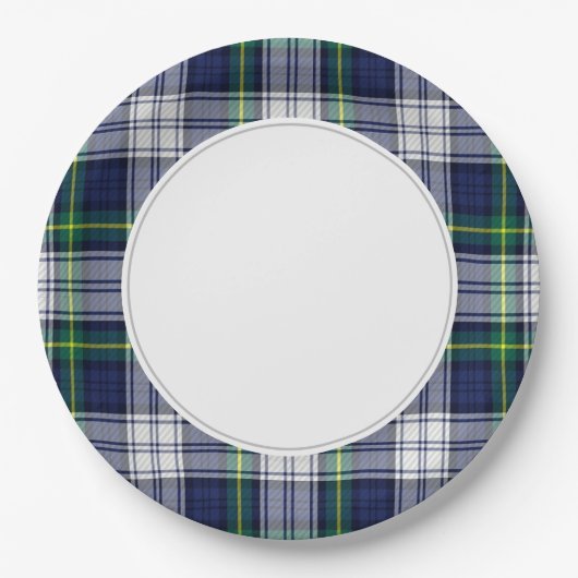 Assiettes En Carton Plaid vert et bleu (Devant)