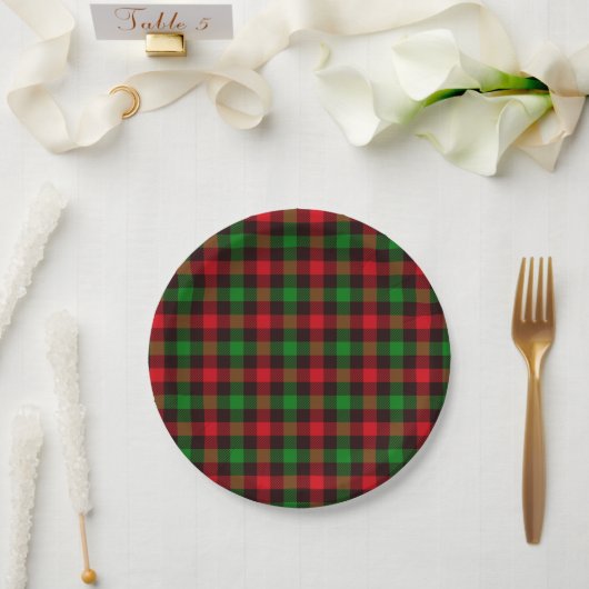 Assiettes En Carton Plaid vert et rouge (Mariage)