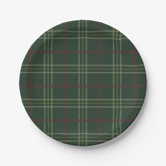 Assiettes En Carton Plaid vert foncé traditionnel (Devant)