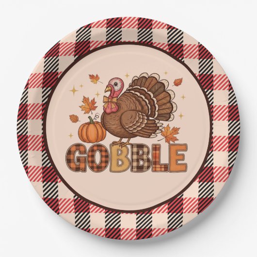 Assiettes En Carton Plaid & Whimsy – Festive Thanksgiving Turkey (Devant)