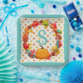 Assiettes En Carton Plaisir automne citrouille wreath polka point turq (Fête)