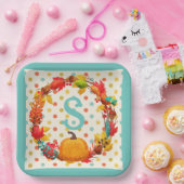 Assiettes En Carton Plaisir automne citrouille wreath polka point turq (Fête)