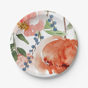 Assiettes En Carton Plaisir de Baby Shower Orange Pivoine Bleu Poussié