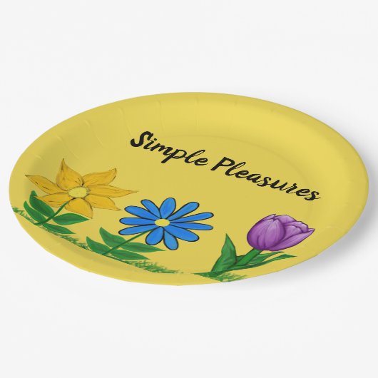 Assiettes En Carton Plaisirs simples Fleurs de Jardin Jaune (Angle)