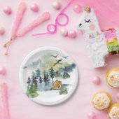 Assiettes En Carton Plan forestier de l'aquarelle (Fête)