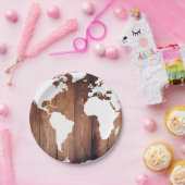 Assiettes En Carton Planches de bois foncé rustiques & carte du monde (Fête)