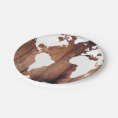 Assiettes En Carton Planches de bois foncé rustiques & carte du monde (Angle)