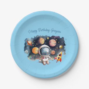 Assiettes En Carton Planètes de l'espace extérieur Bleu Anniversaire