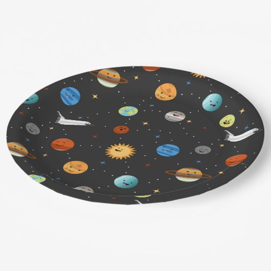 Assiettes En Carton Planètes heureuses dans l'espace (Angle)