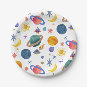 Assiettes En Carton Planètes spatiales Astronaut Lune Étoiles Annivers