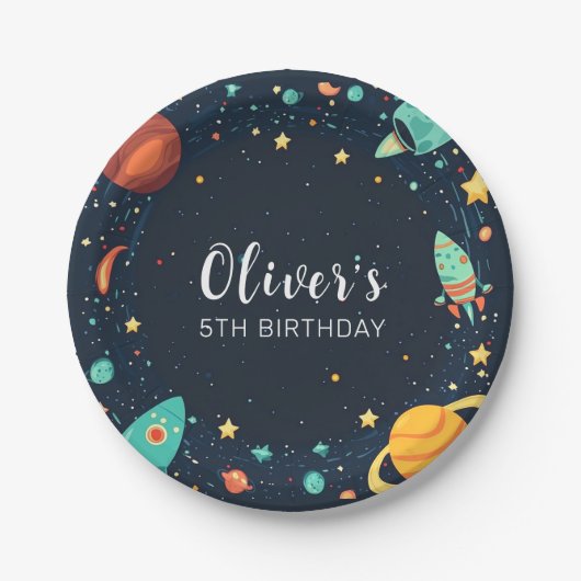 Assiettes En Carton Planètes spatiales Galaxy Anniversaire (Devant)