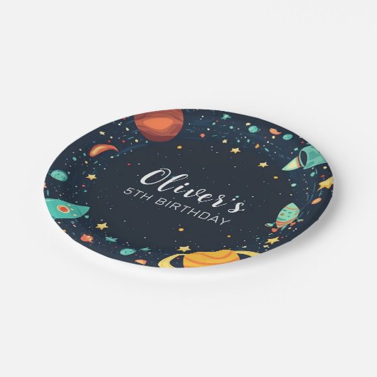 Assiettes En Carton Planètes spatiales Galaxy Anniversaire (Angle)