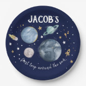 Assiettes En Carton Planètes spatiales Galaxy Gold Blue Boy Anniversai (Devant)