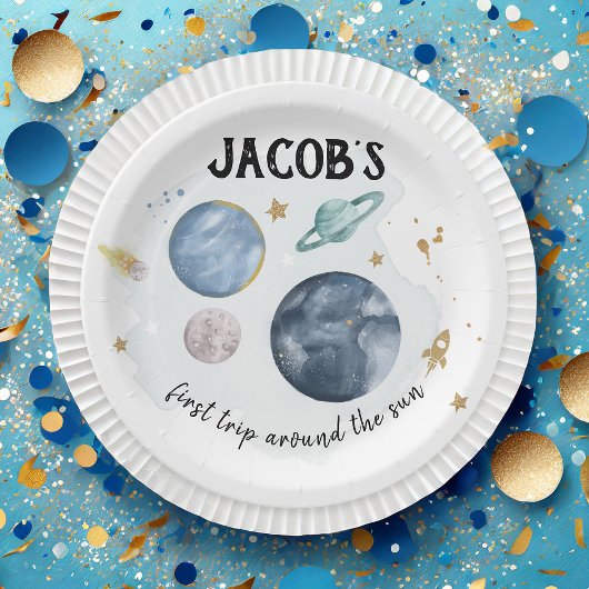 Assiettes En Carton Planètes spatiales Galaxy Gold Blue Boy Anniversai