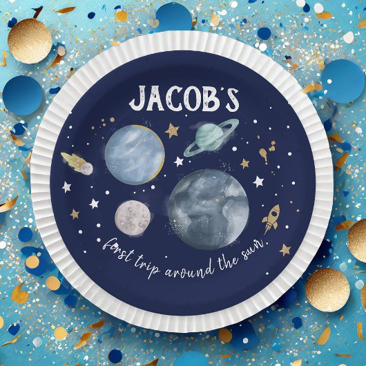 Assiettes En Carton Planètes spatiales Galaxy Gold Blue Boy Anniversai