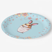 Assiettes En Carton Plante de lapin d'anniversaire Pot & Fleurs sur bl (Angle)