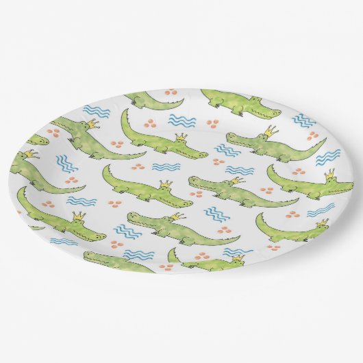Assiettes En Carton Plaque à papier 9" d'anniversaire d'alligator (Angle)