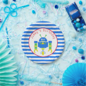 Assiettes En Carton Plaque à papier d'anniversaire bleu de robot (Fête)