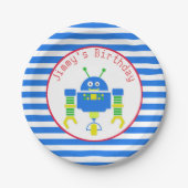 Assiettes En Carton Plaque à papier d'anniversaire bleu de robot (Devant)