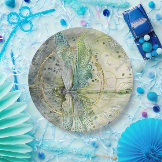 Assiettes En Carton Plaque à papier d'aquarelle bleue de libellule (Fête)