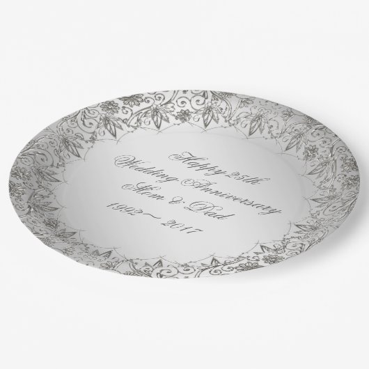 Assiettes En Carton Plaque à papier de 25ème anniversaire d'argent de (Angle)