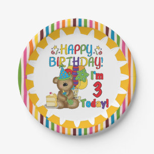 Assiettes En Carton Plaque à papier de 3ème anniversaire d'ours de