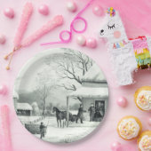 Assiettes En Carton Plaque à papier de Currier Ives de famille (Fête)