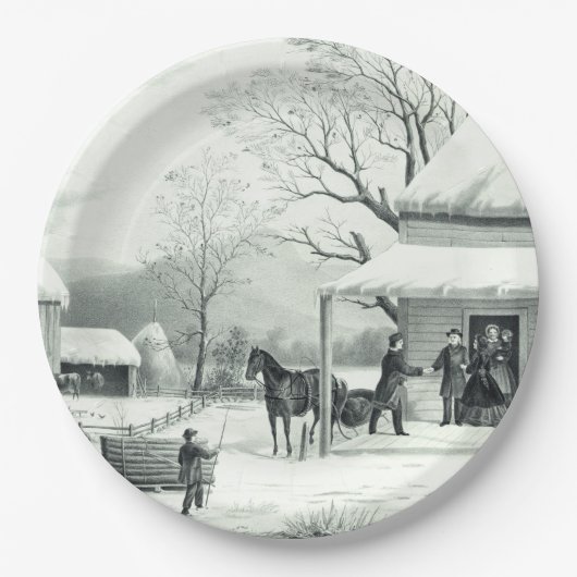 Assiettes En Carton Plaque à papier de Currier Ives de famille (Devant)
