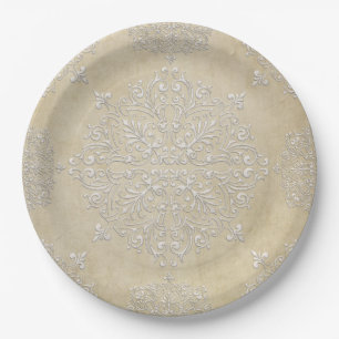 Assiettes En Carton Plaque à papier de dentelle de damassé de diamant