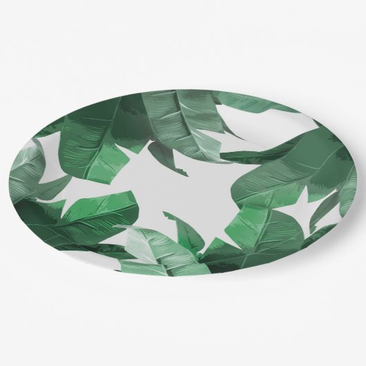Assiettes En Carton Plaque à papier de feuille tropicale (Angle)