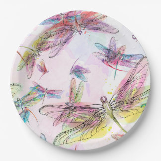 Assiettes En Carton Plaque à papier de libellules d'aquarelle