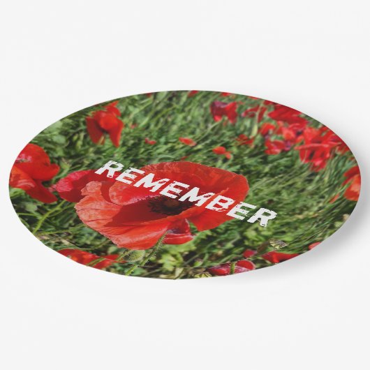 Assiettes En Carton Plaque à papier de pavots rouges (Angle)