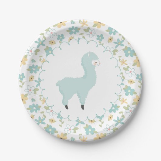 Assiettes En Carton Plaque à papier de petit lama bleu (Devant)