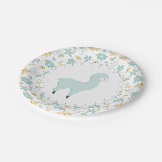 Assiettes En Carton Plaque à papier de petit lama bleu (Angle)