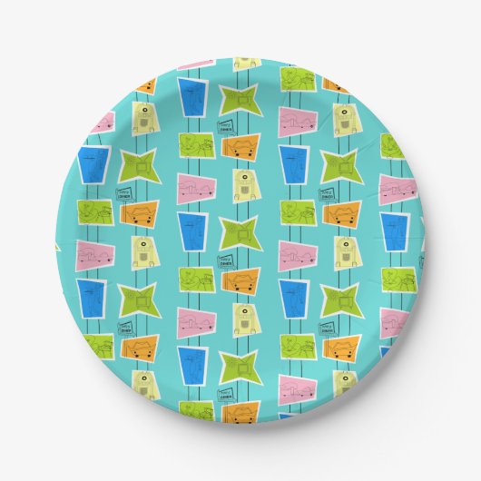 Assiettes En Carton Plaque à papier de rétro kitsch atomique (Devant)