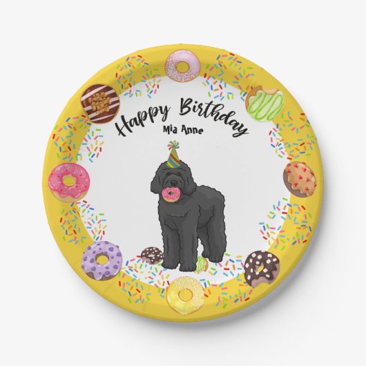 Assiettes En Carton Plaque à papier noire Labradoodle Dog Birthday Par (Devant)