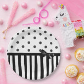 Assiettes En Carton Plaque à papier rayée noire et blanche de point de (Fête)