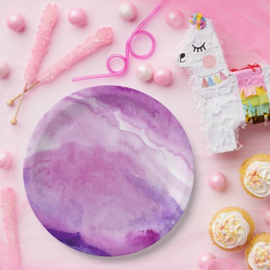 Assiettes En Carton Plaque Abstraite d'aquarelle violette en marbre li (Fête)