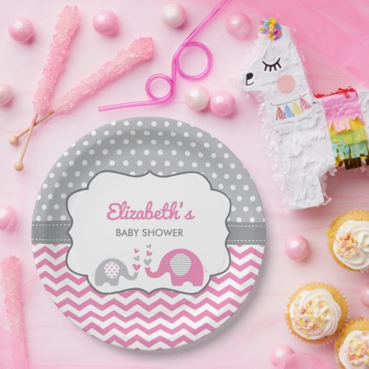 Assiettes En Carton Plaque Baby shower éléphant, COULEUR ÉDITABLE (Fête)
