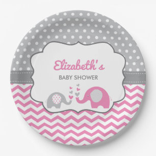 Assiettes En Carton Plaque Baby shower éléphant, COULEUR ÉDITABLE
