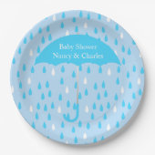 Assiettes En Carton Plaque Baby shower parapluie bleu (Devant)