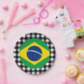 Assiettes En Carton Plaque Brésil, plaid de buffle & drapeau brésilien (Fête)