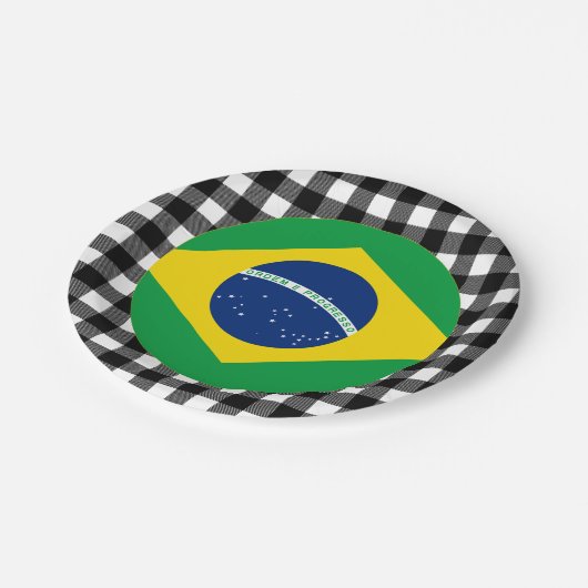 Assiettes En Carton Plaque Brésil, plaid de buffle & drapeau brésilien (Angle)
