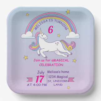 Assiettes En Carton Plaque Carré d'anniversaire Unicorn personnalisée