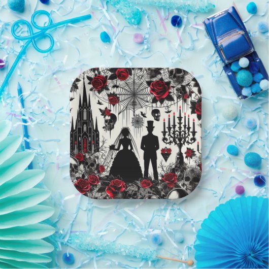 Assiettes En Carton Plaque Carré en papier floral gothique, Mariage (Fête)